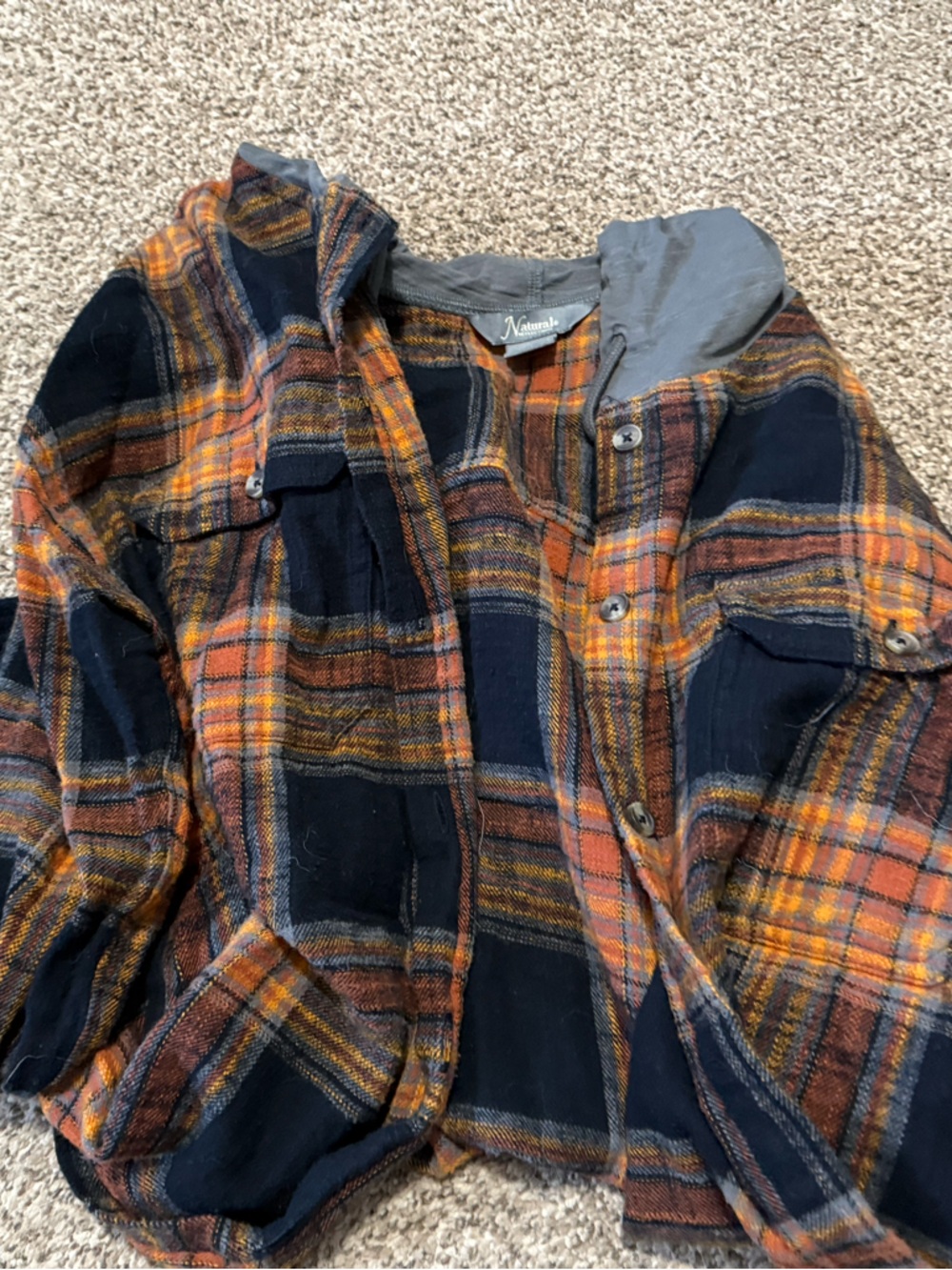 Natural Reflections Men's Navy and Orange Plaid Flannel Shirt Jacket